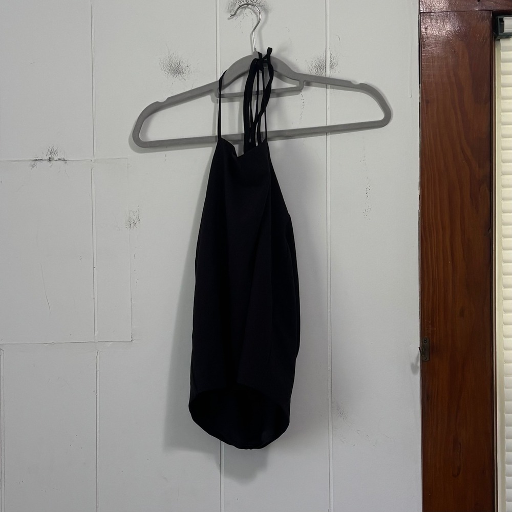 NBD Womens Black Halter Neck Draped Ruched Side Zip Sleeveless Top Size Small